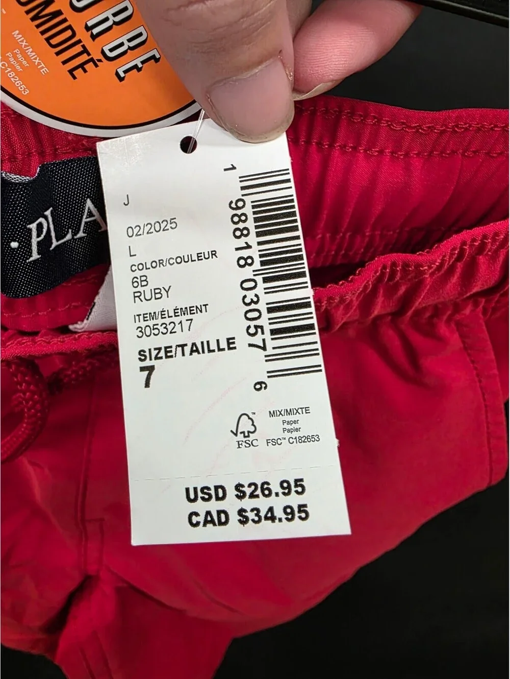 THE CHILDREN’S PLACE BOYS QUICK‑DRY JOGGER SHORTS RUBY SIZE 7